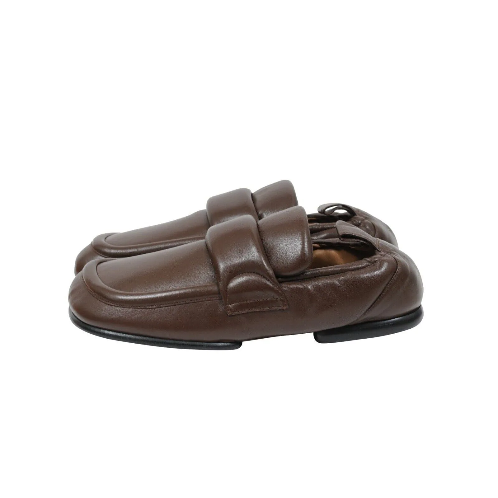 Padded Loafers Brown Leather Slip On Square Toe