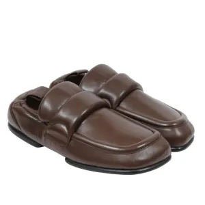 Padded Loafers Brown Leather Slip On Square Toe