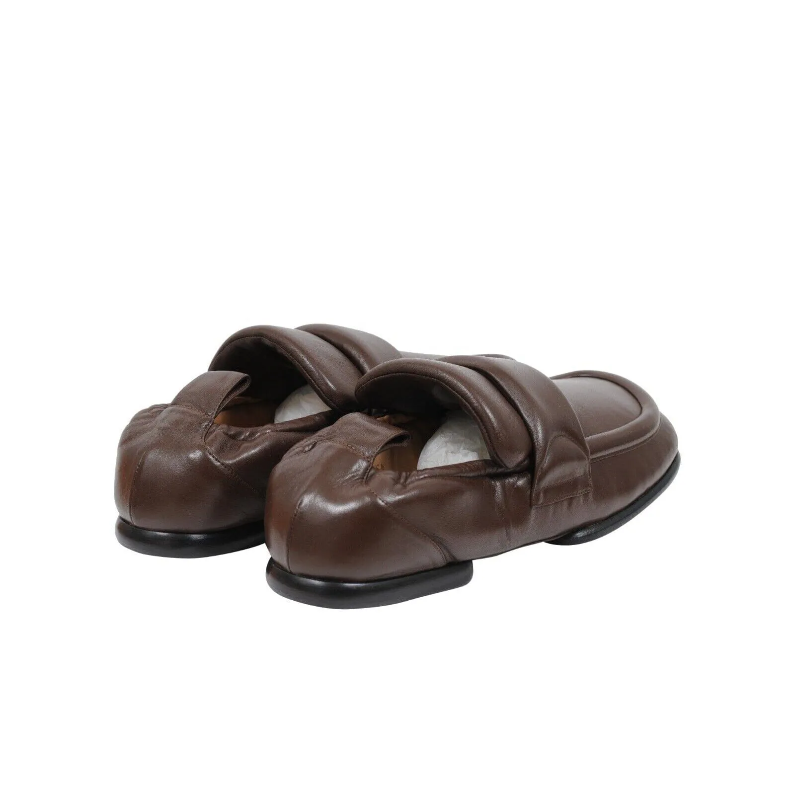 Padded Loafers Brown Leather Slip On Square Toe