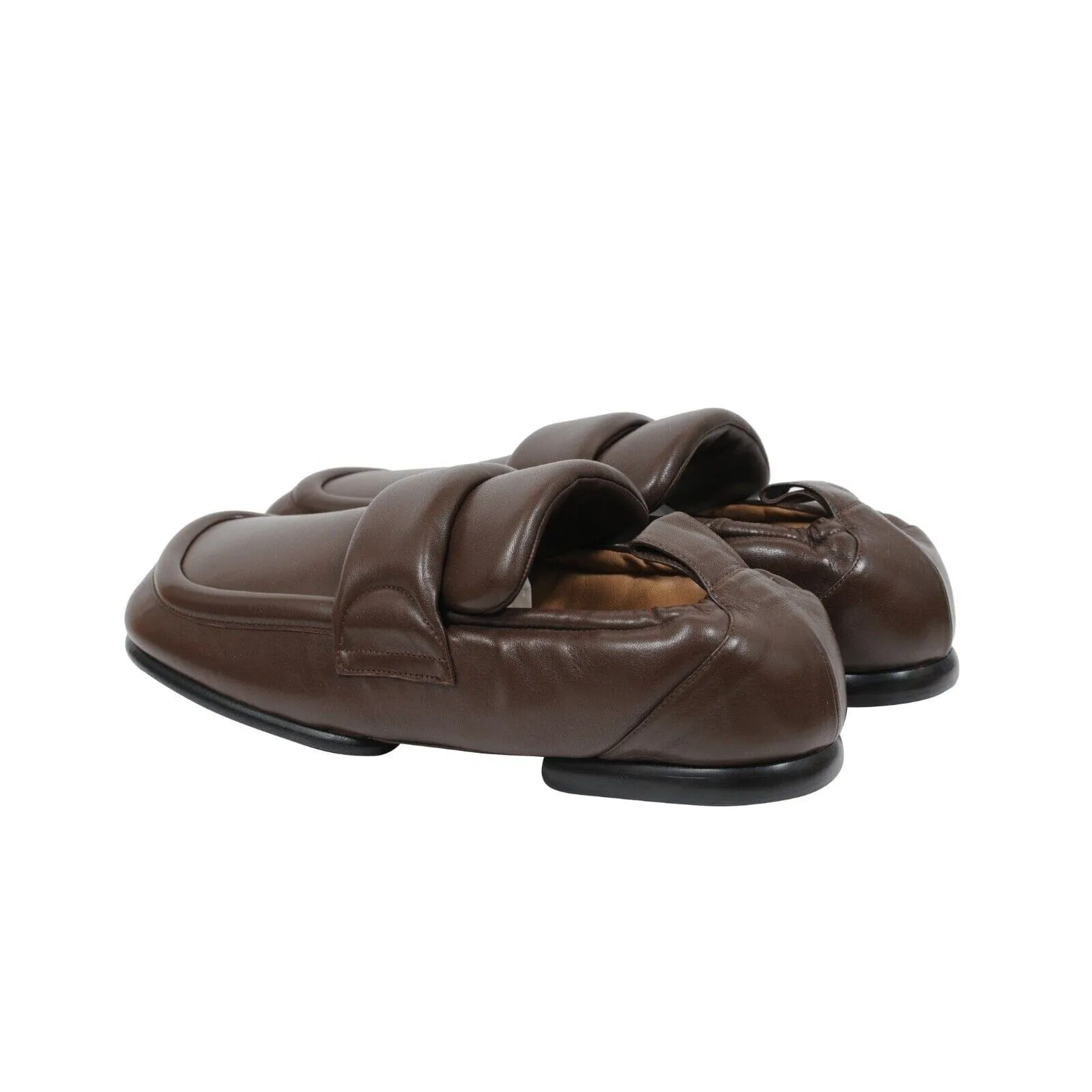 Padded Loafers Brown Leather Slip On Square Toe