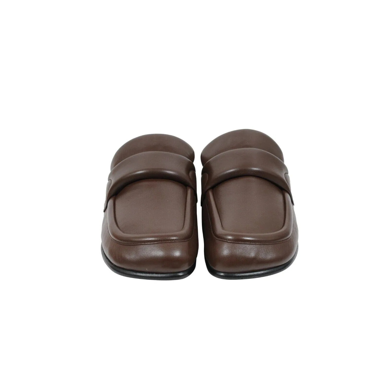 Padded Loafers Brown Leather Slip On Square Toe