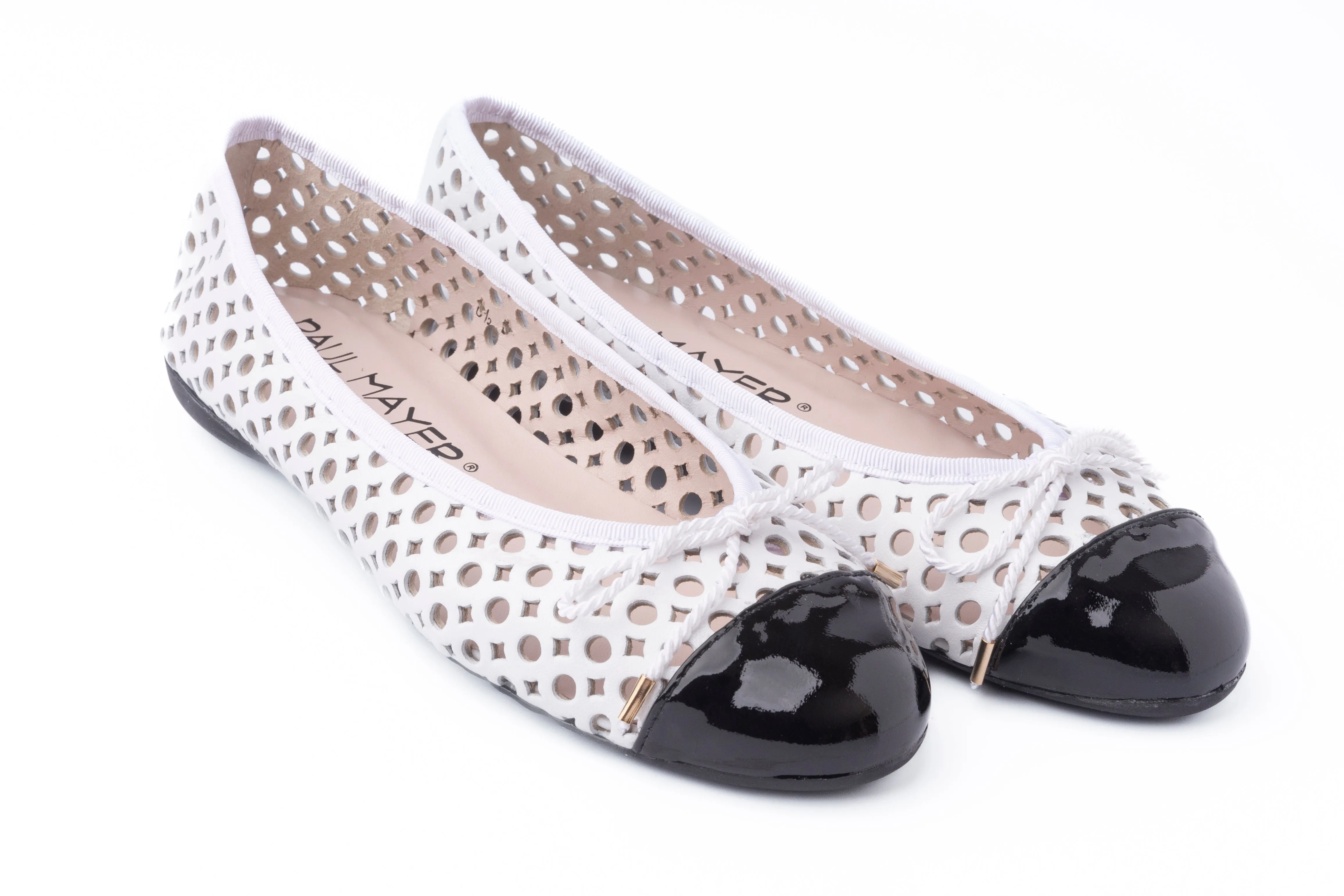 PAUL MAYER - BRANDY - SIZE 9 - PATENT BLACK NAPPA WHITE