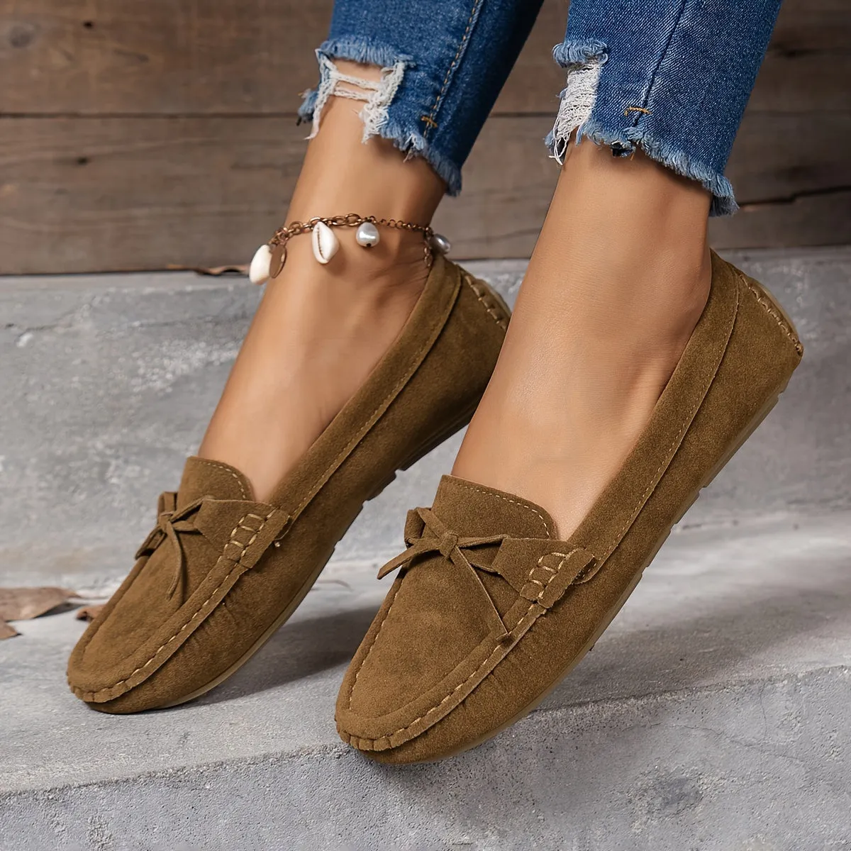 Retro loafers met een lusdetail, ronde tenen slip-on schoenen
