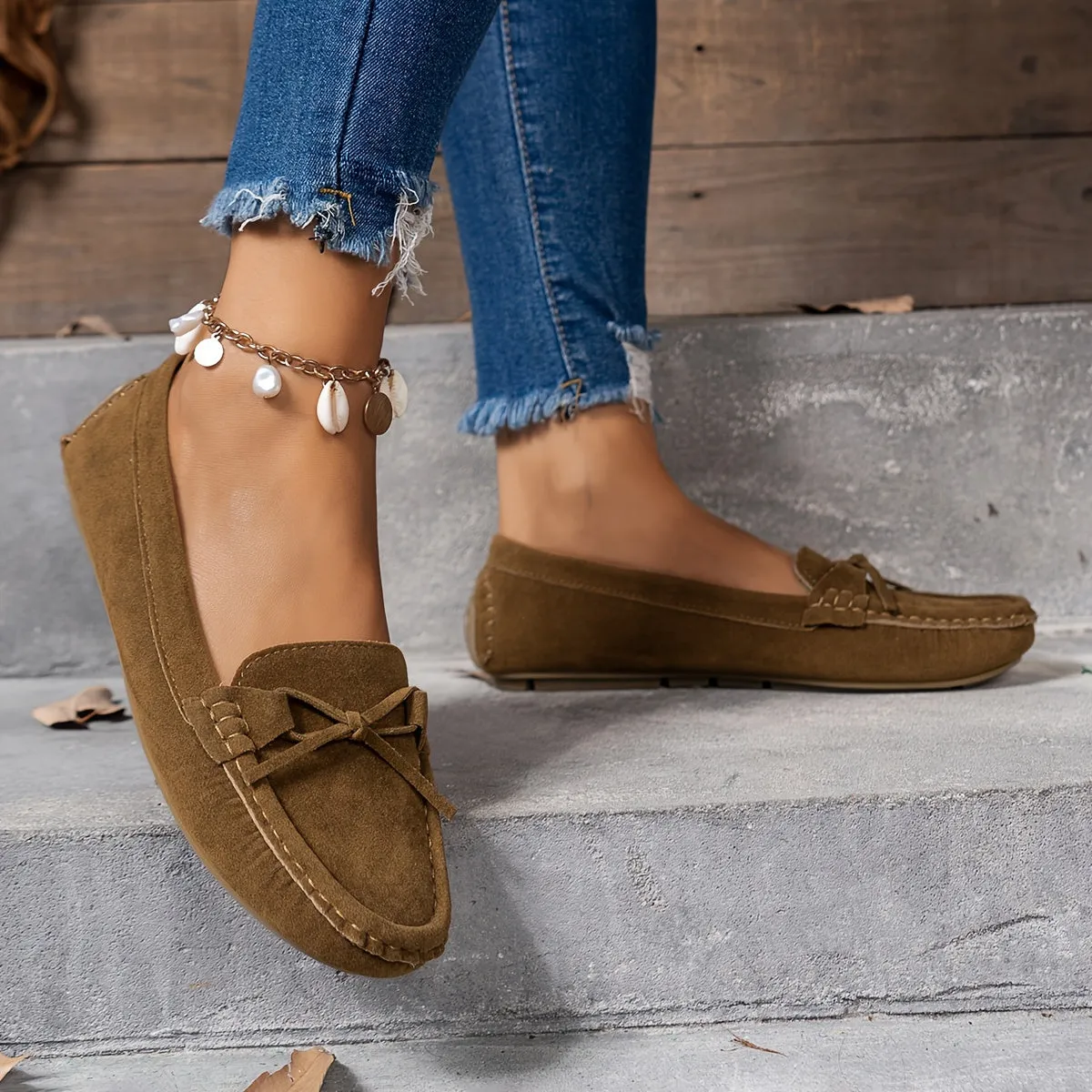 Retro loafers met een lusdetail, ronde tenen slip-on schoenen