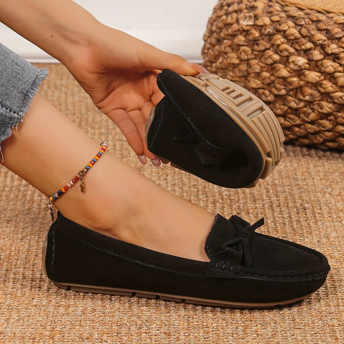 Retro loafers met een lusdetail, ronde tenen slip-on schoenen