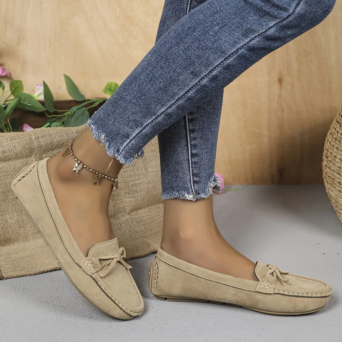 Retro loafers met een lusdetail, ronde tenen slip-on schoenen