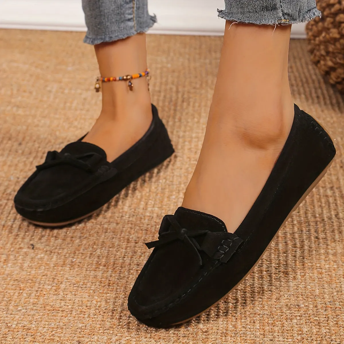Retro loafers met een lusdetail, ronde tenen slip-on schoenen