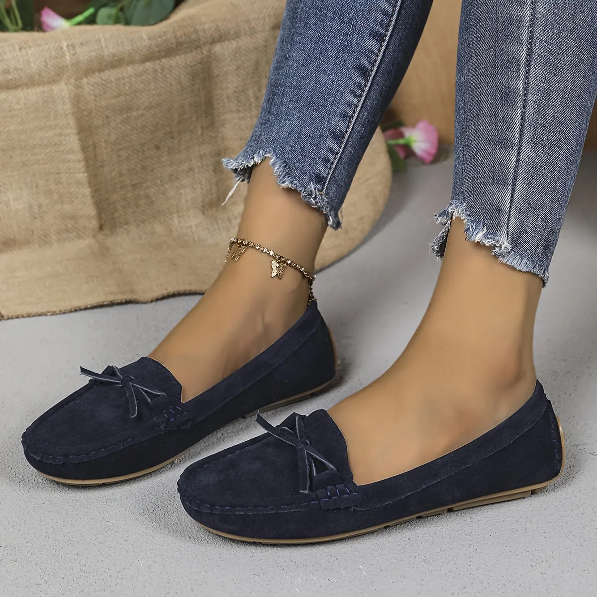 Retro loafers met een lusdetail, ronde tenen slip-on schoenen