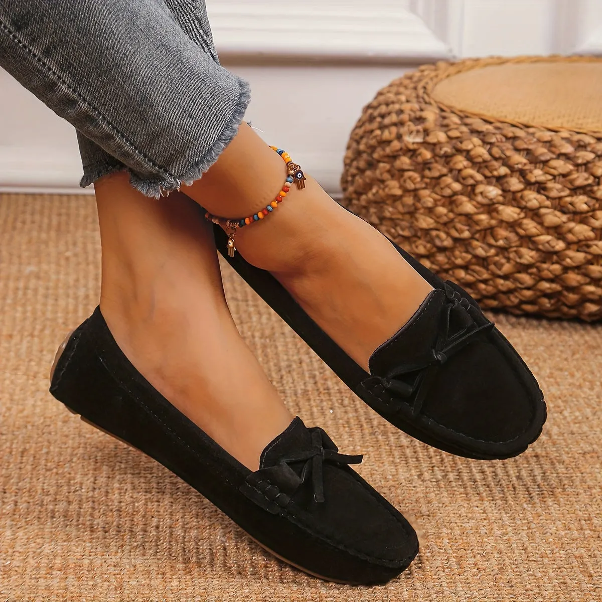 Retro loafers met een lusdetail, ronde tenen slip-on schoenen