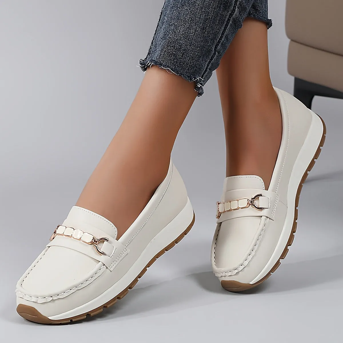 Slip-on loafers van dameslicht synthetisch lederen vrijetijdsschoenen met PU Sole