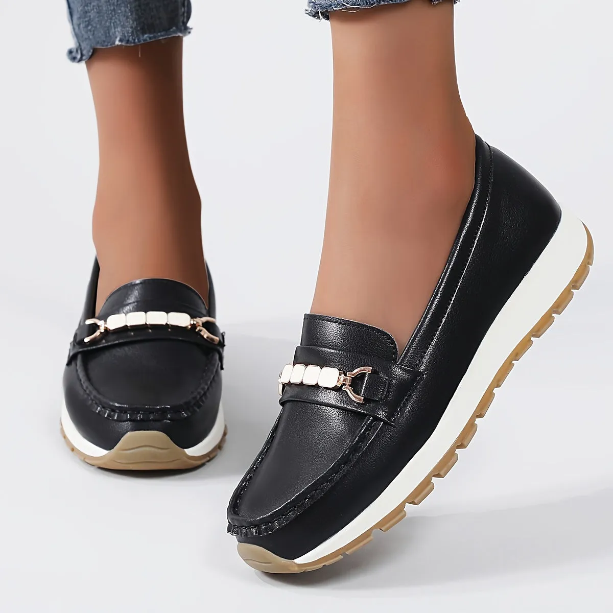 Slip-on loafers van dameslicht synthetisch lederen vrijetijdsschoenen met PU Sole