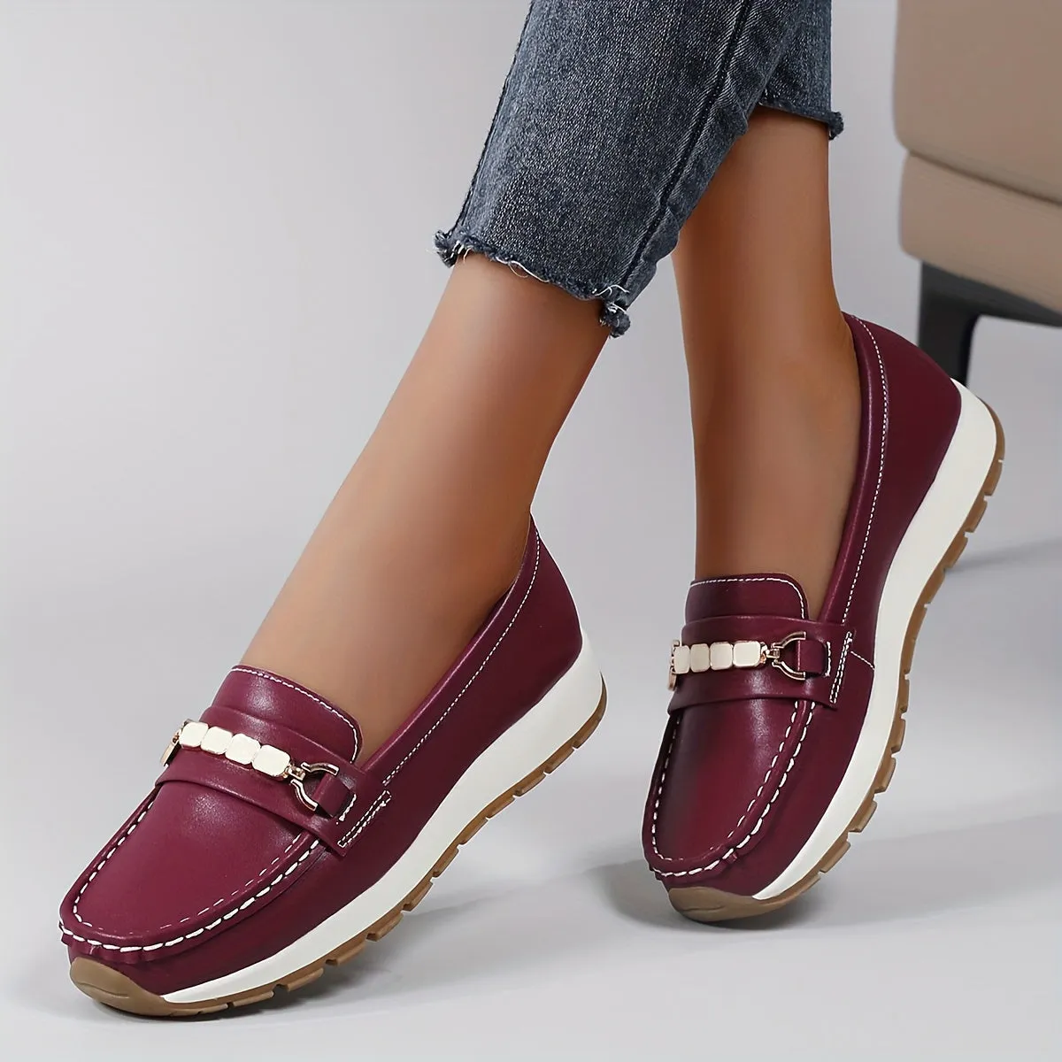 Slip-on loafers van dameslicht synthetisch lederen vrijetijdsschoenen met PU Sole