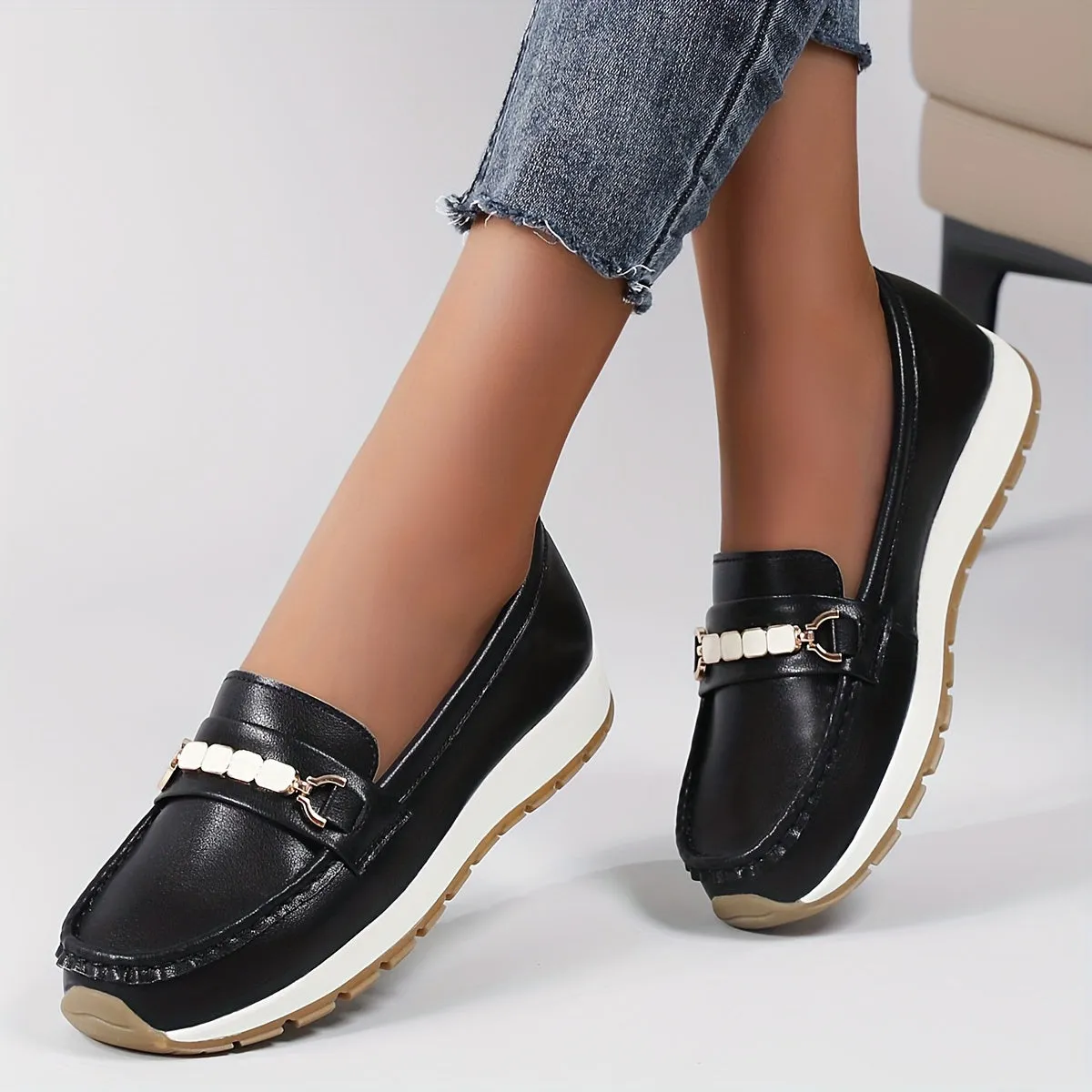 Slip-on loafers van dameslicht synthetisch lederen vrijetijdsschoenen met PU Sole