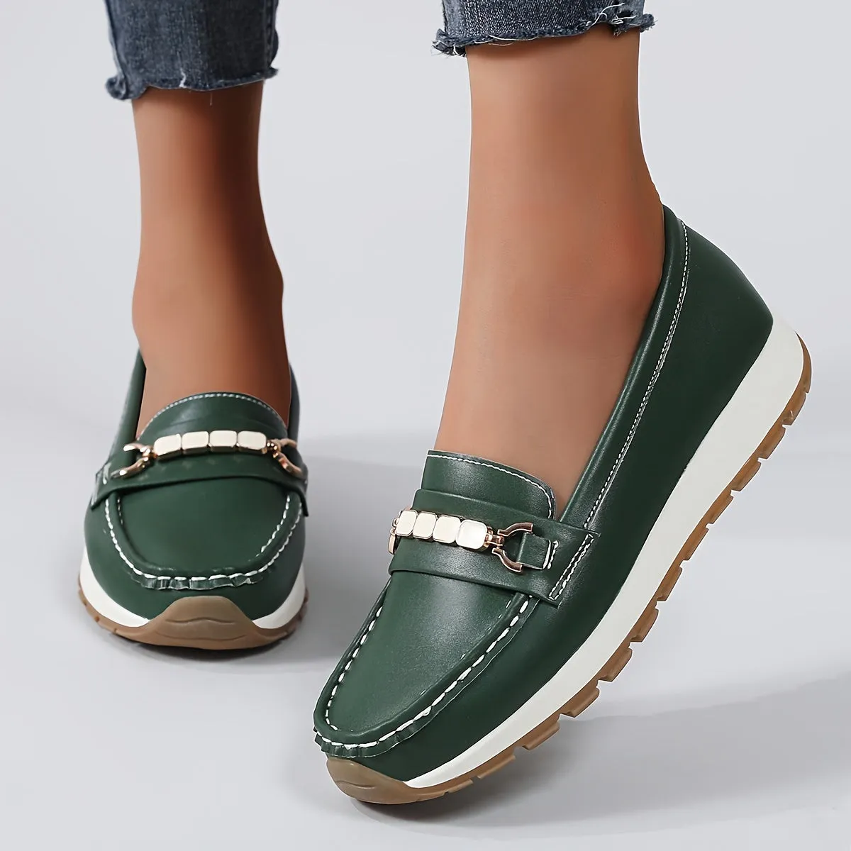 Slip-on loafers van dameslicht synthetisch lederen vrijetijdsschoenen met PU Sole