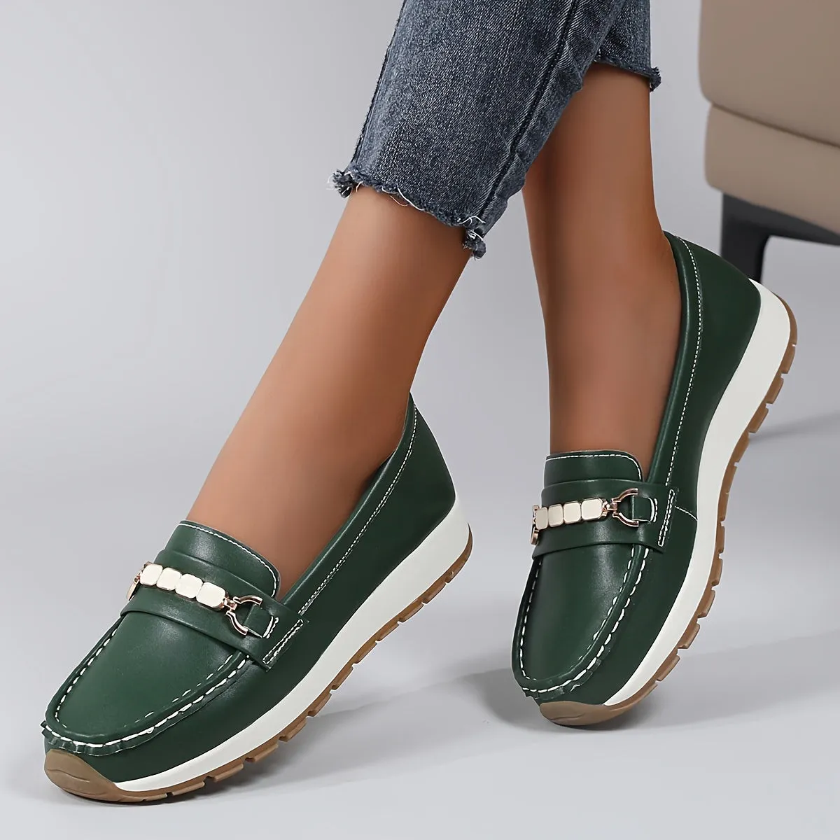 Slip-on loafers van dameslicht synthetisch lederen vrijetijdsschoenen met PU Sole