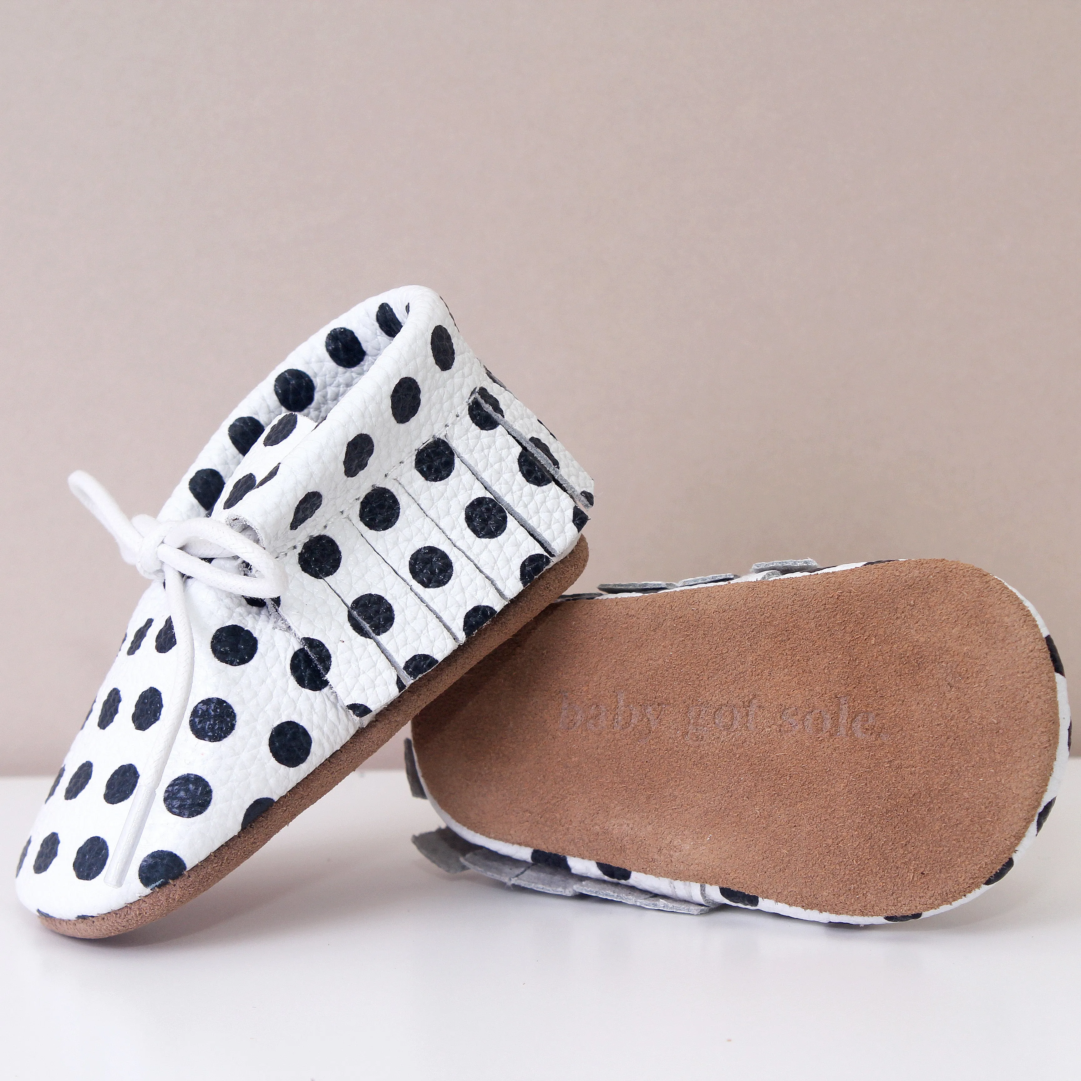 Sonny Polka Dot Spot Fringed Leather Moccasins
