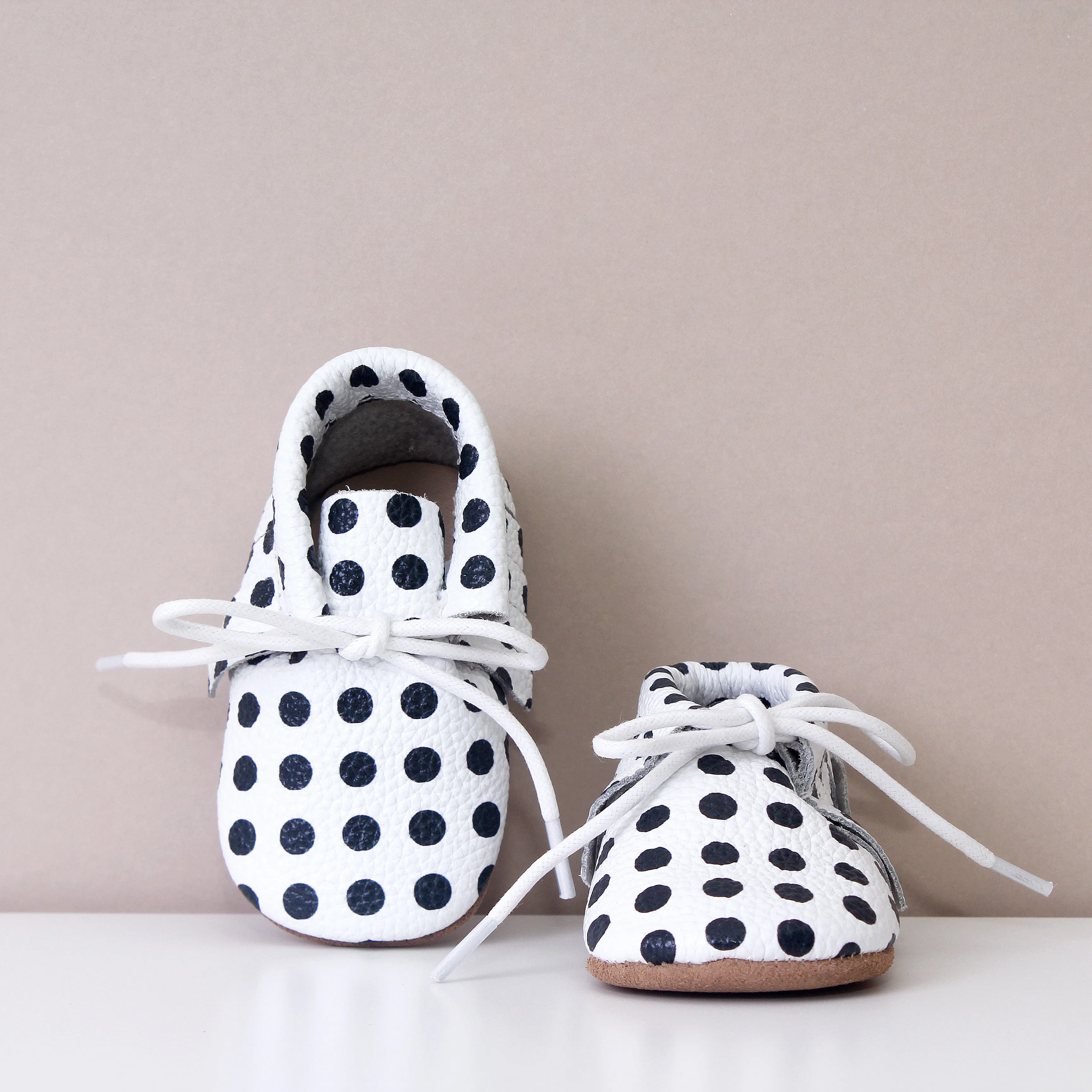 Sonny Polka Dot Spot Fringed Leather Moccasins
