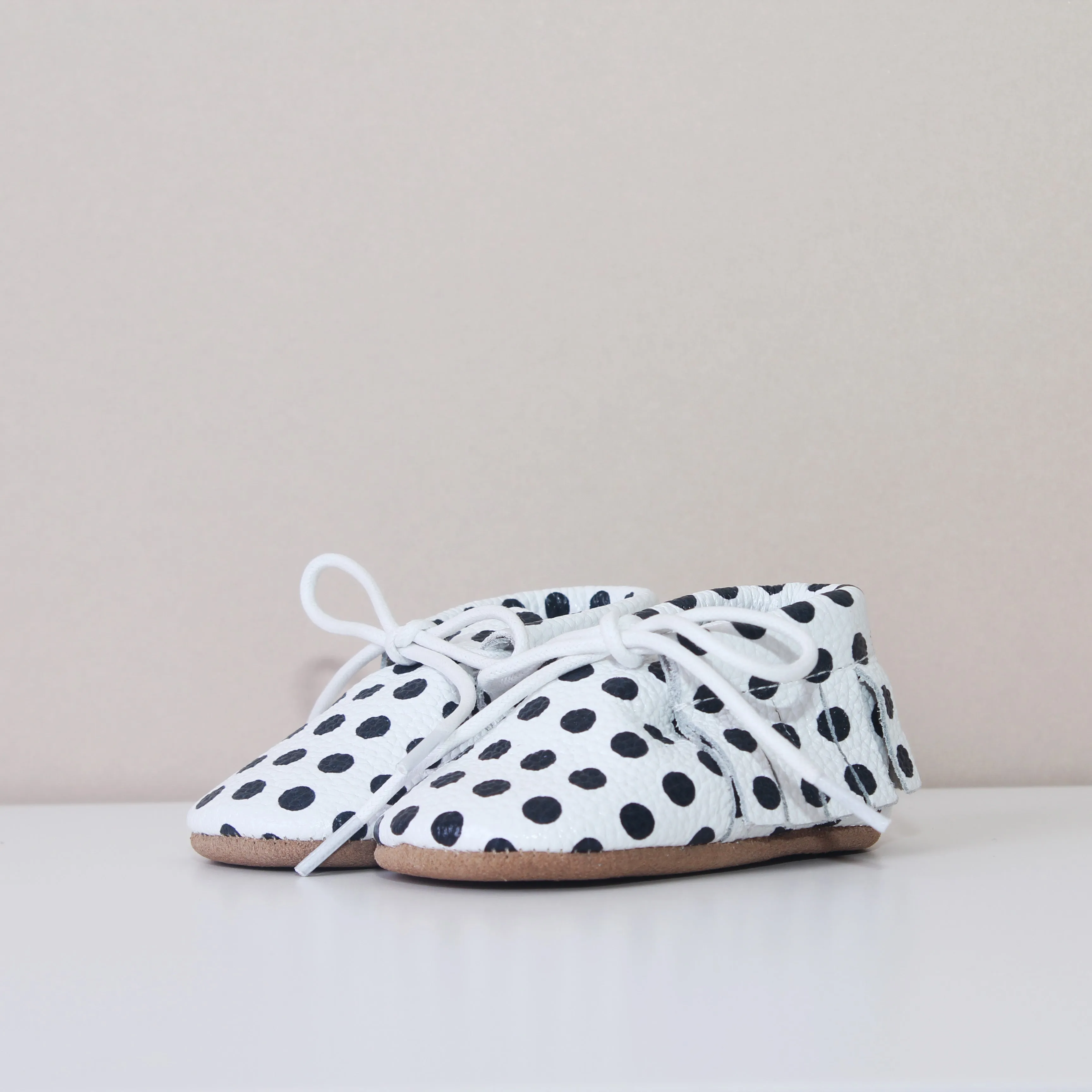 Sonny Polka Dot Spot Fringed Leather Moccasins