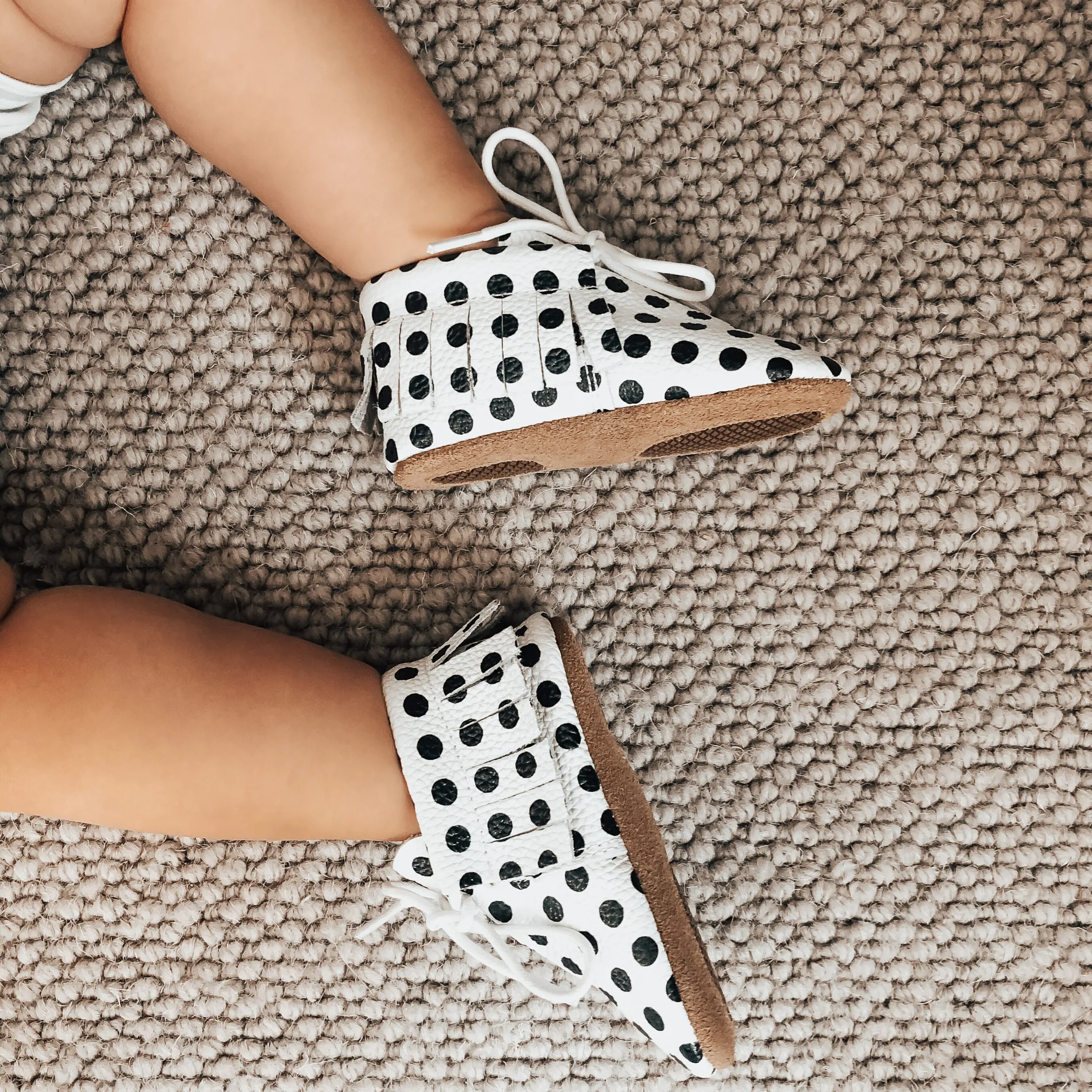 Sonny Polka Dot Spot Fringed Leather Moccasins