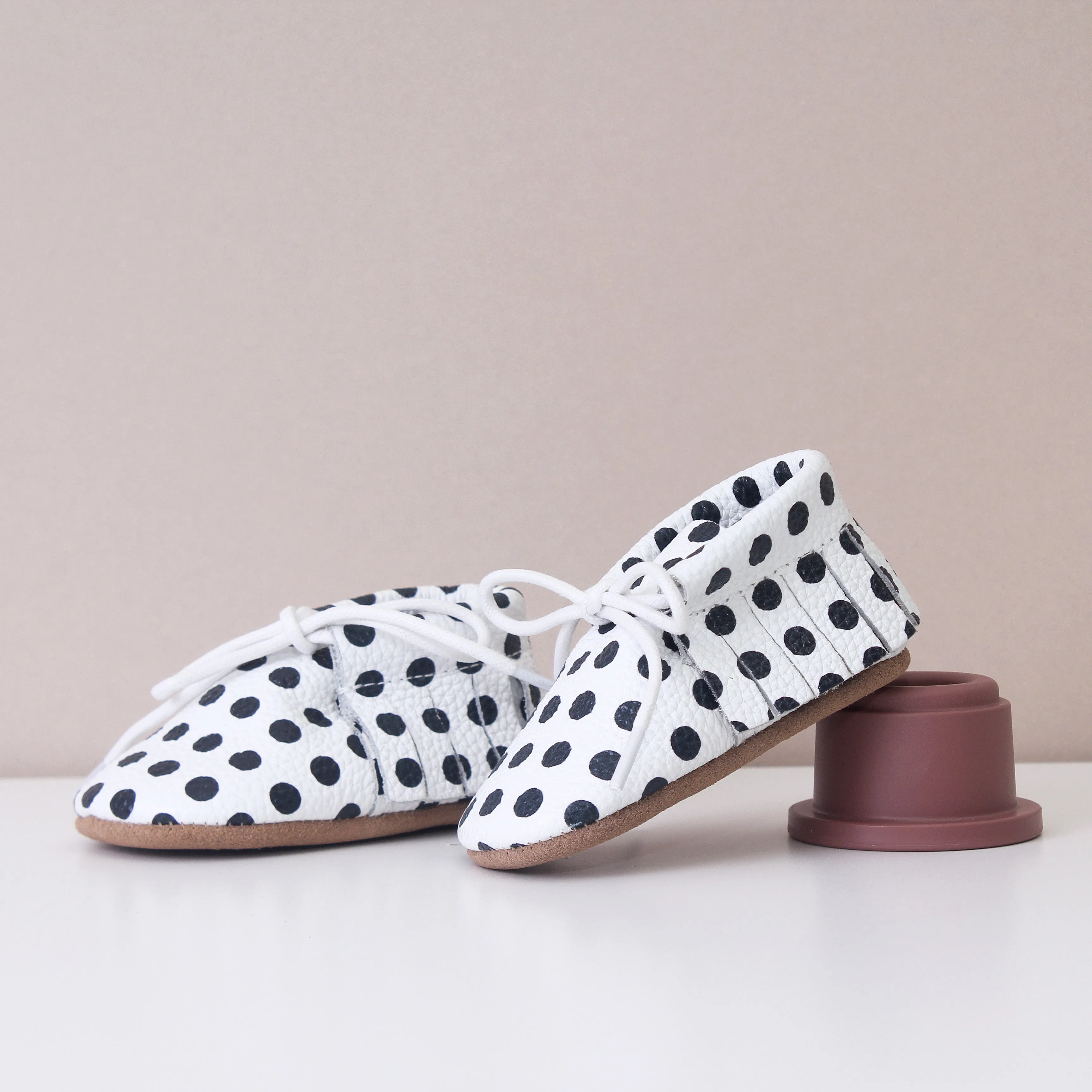 Sonny Polka Dot Spot Fringed Leather Moccasins