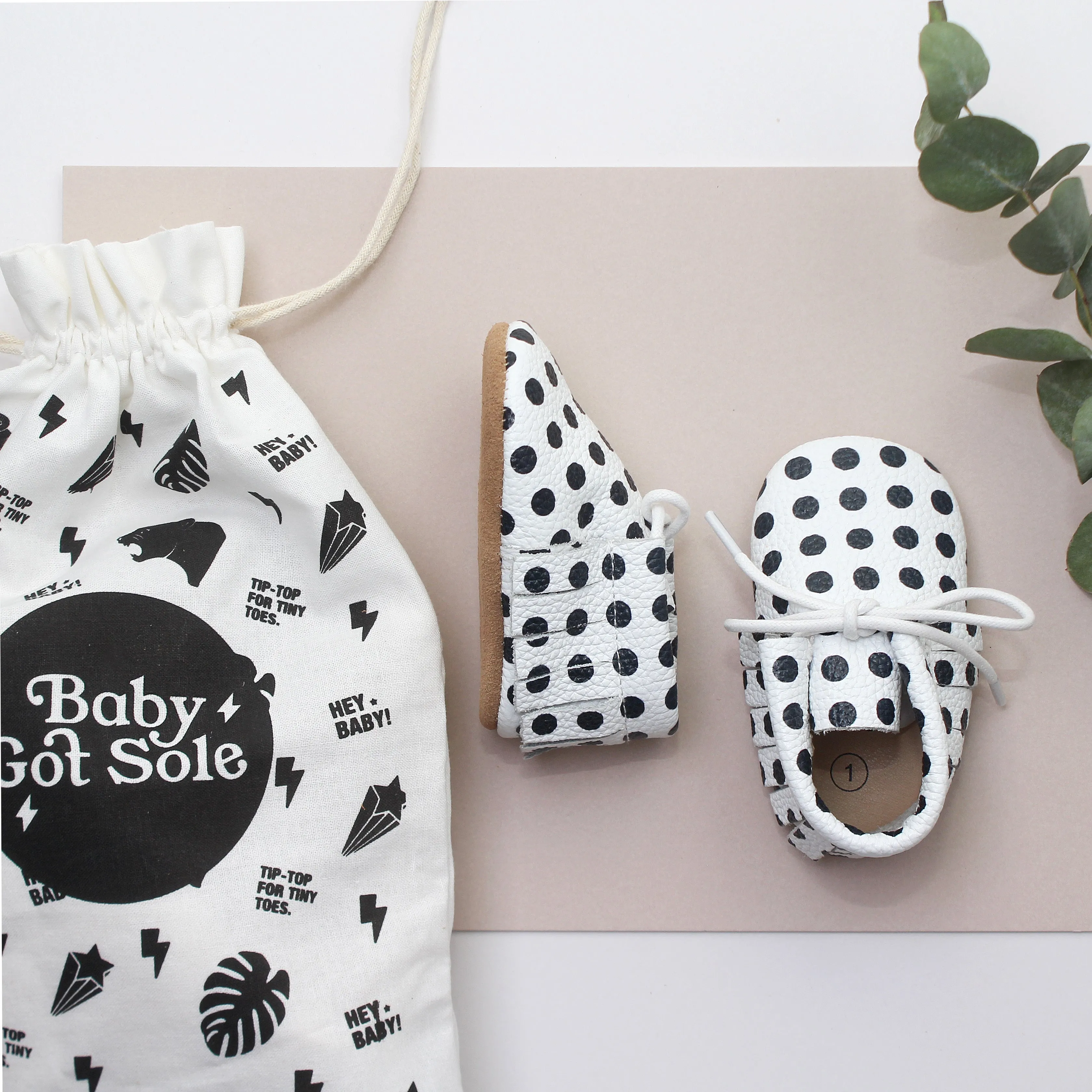 Sonny Polka Dot Spot Fringed Leather Moccasins