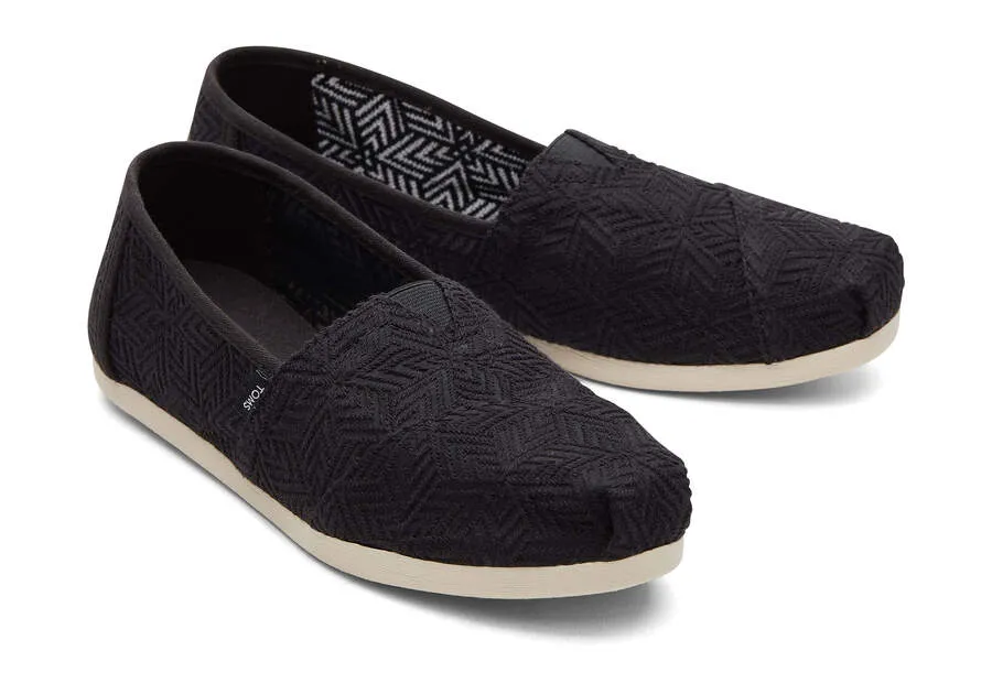 TOMS Womens Alpargata Geometric Lace Espadrille - Black