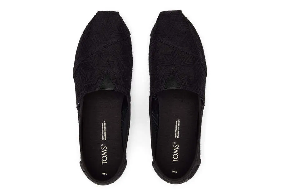 TOMS Womens Alpargata Geometric Lace Espadrille - Black