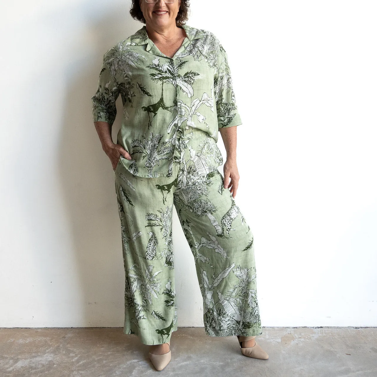 Two Piece Loungewear Pant Set - Safari Sage
