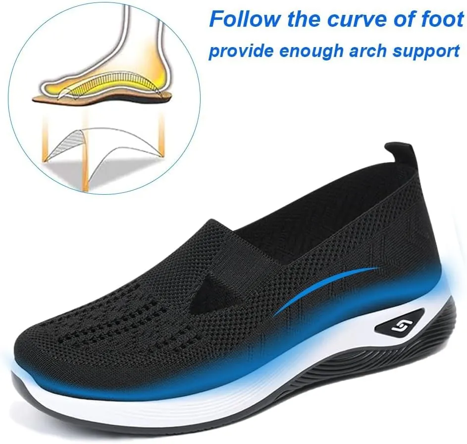 Walking Shoes Women Comfort Breathable Knitted Mesh Lightweight Orthopedic Low Top Soft Sole Sneaker Non-Slip Outdoor Shoes