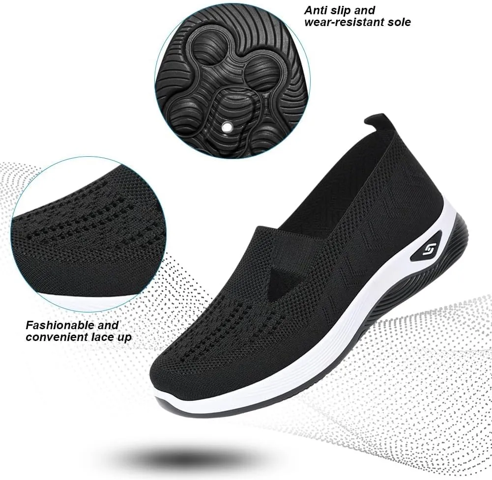 Walking Shoes Women Comfort Breathable Knitted Mesh Lightweight Orthopedic Low Top Soft Sole Sneaker Non-Slip Outdoor Shoes