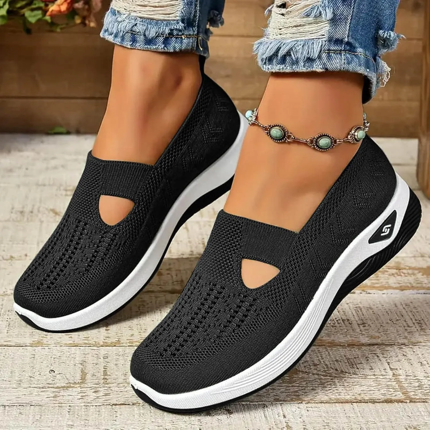 Walking Shoes Women Comfort Breathable Knitted Mesh Lightweight Orthopedic Low Top Soft Sole Sneaker Non-Slip Outdoor Shoes