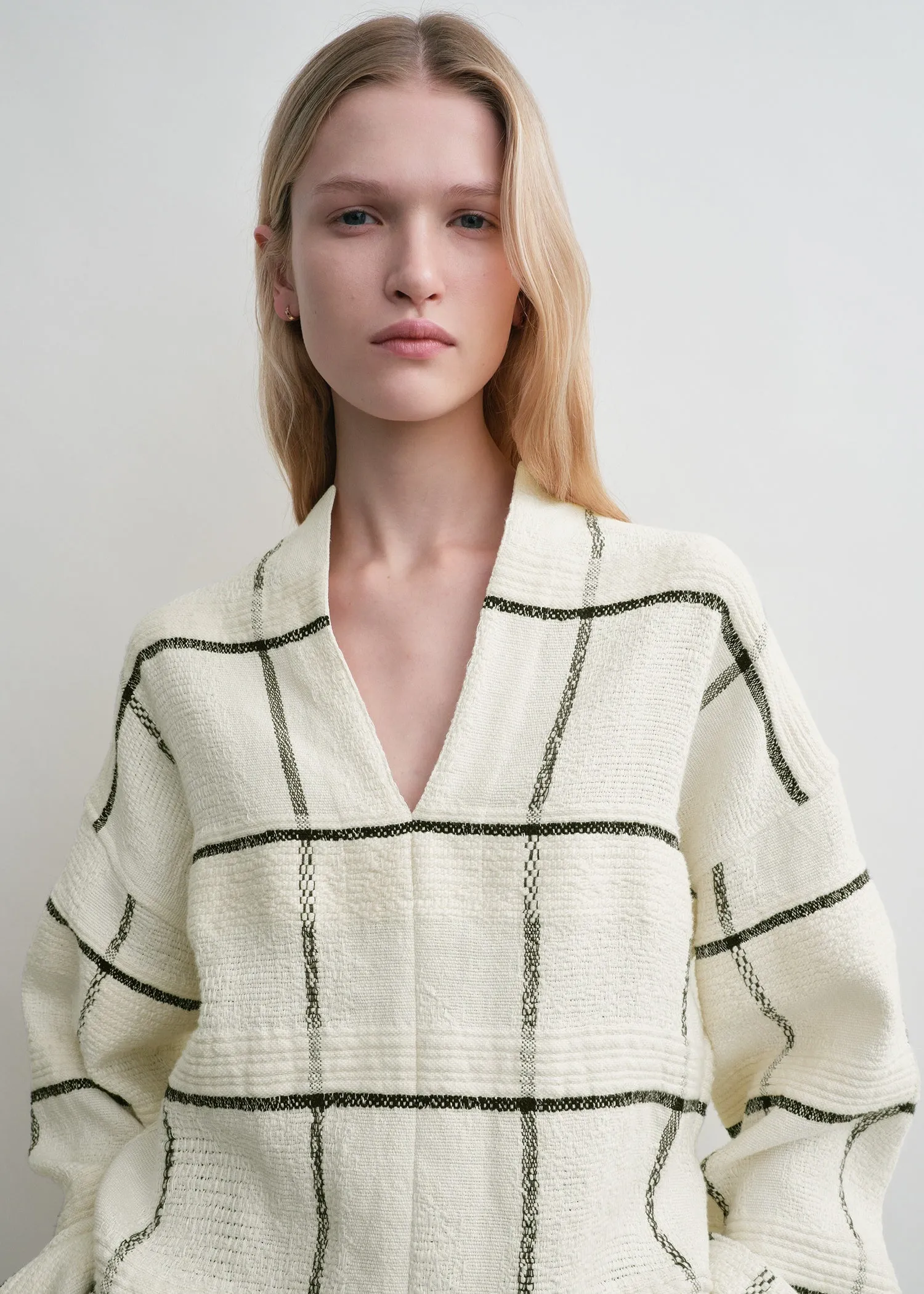 Windowpane-check tunic ecru