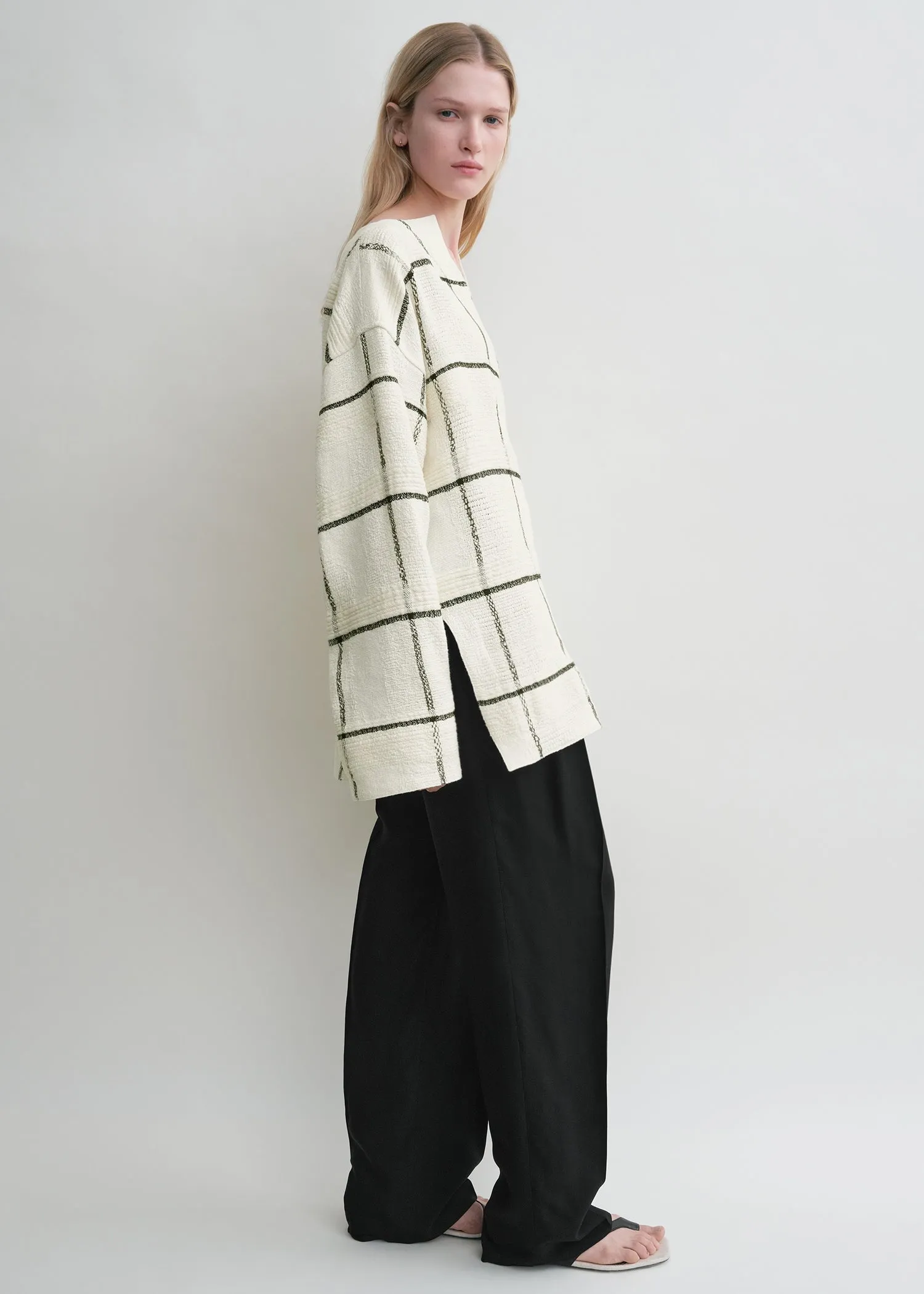 Windowpane-check tunic ecru
