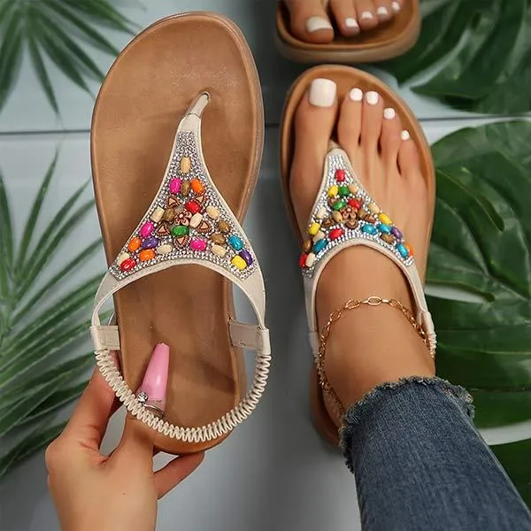 Women's Beaded Flat T-Strap Sandals 62457933C